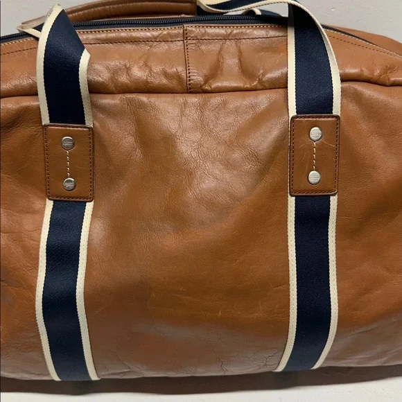 Coach Boston Bag Heritage Duffle Striped Travel 2 Way Shoulder Strap Navy Brown - Picture 10 of 16